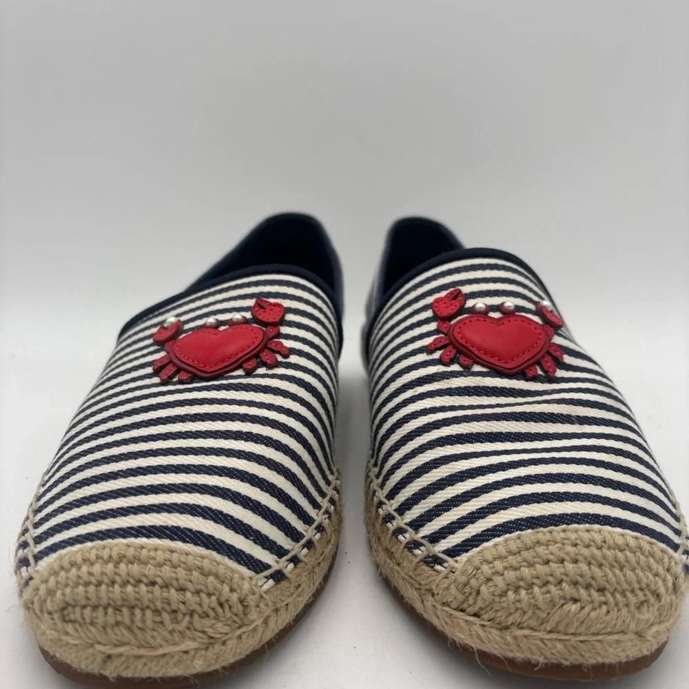 Kate Spade Navy and White Striped Espadrilles with Red Crab Detail - Picture 5 of 10
